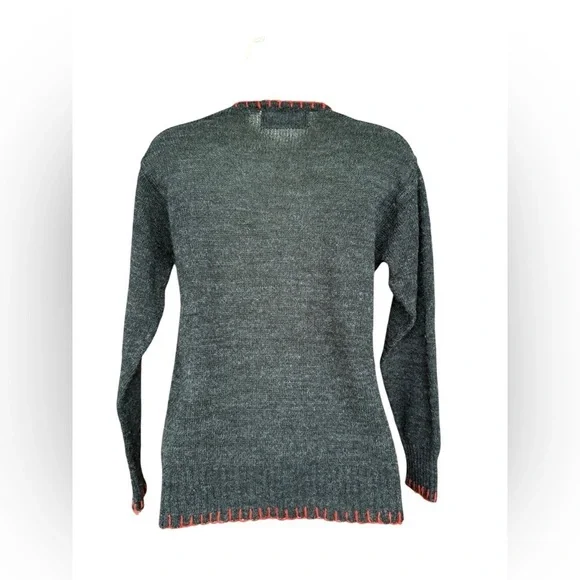 Vintage 70s Womens Gray Embroidered Floral V Neck Sweater Medium Cottagecore - Picture 8 of 12